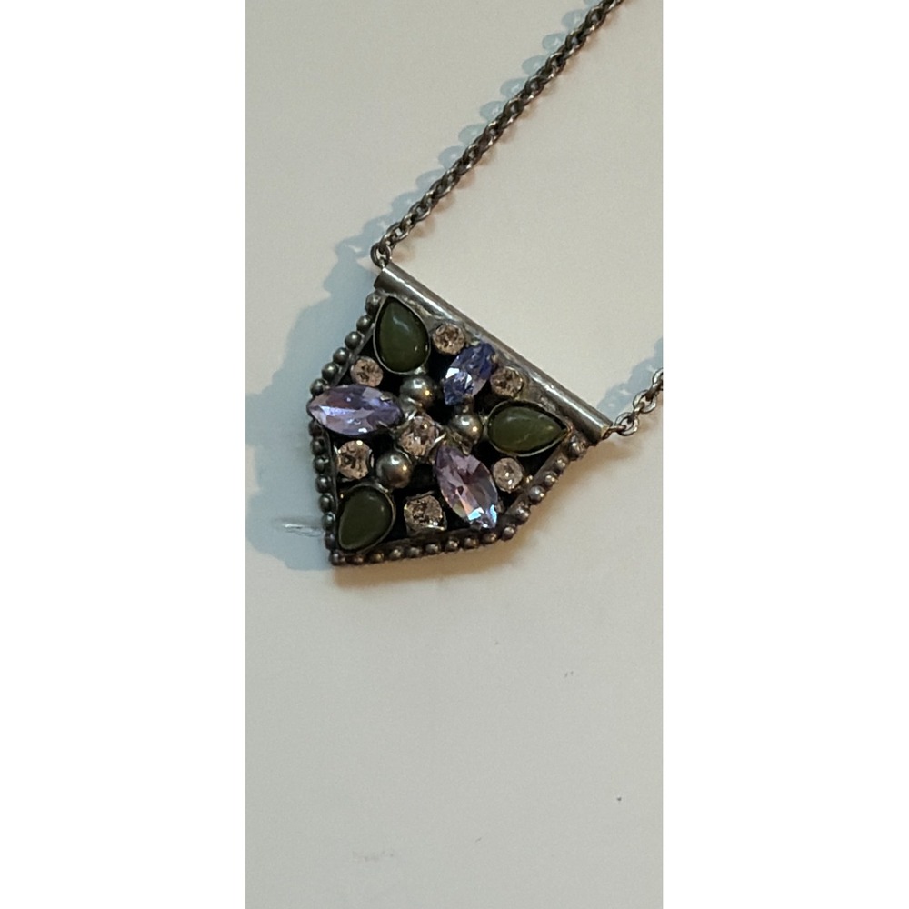 Sorrelli Crystal Pendant Necklace Purple Green Antique Silver Tone NWT $105